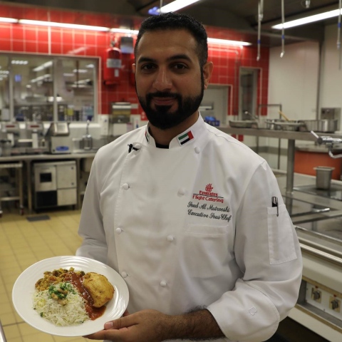  Saud Al Matrooshi... The first Emirati chef in the world’s largest flight catering kitchen