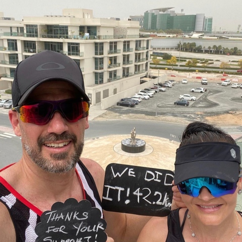 Photo: Dubaians run a marathon on their balcony to encourage positivity & fitness